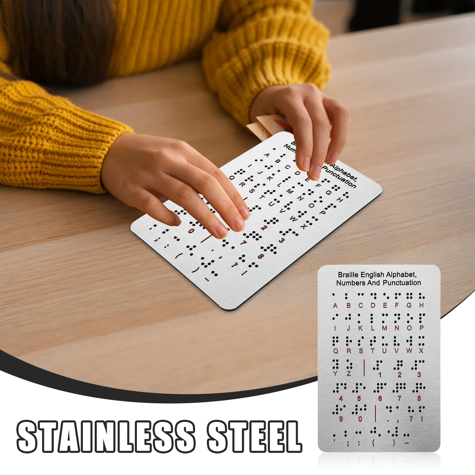 Braille Alphabet Board Stainless Steel Raised Dots Tactile Learning Tool for Blind Beginners Braille Education Special view 5