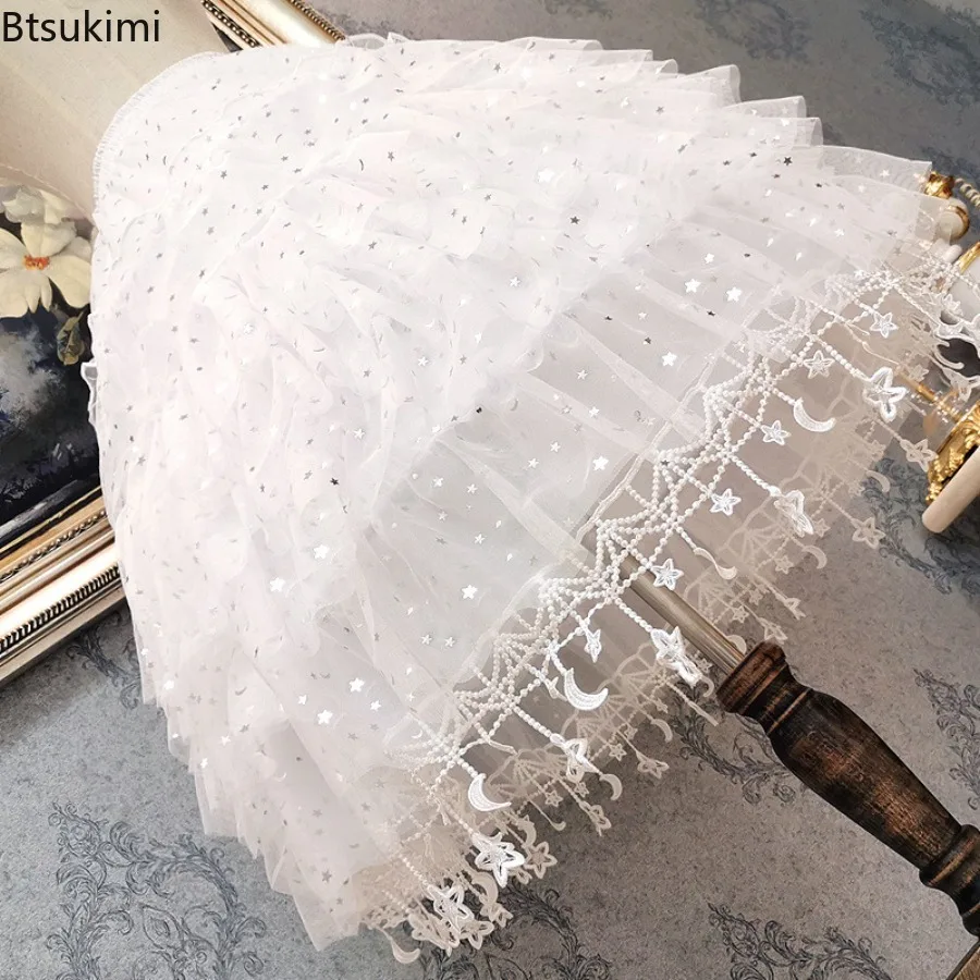 2025 Women's Lolita Crinoline Petticoat Short Fluffy Skirt Star Moon Tassel Adjustable Fishbone Crinoline for Wedding Bridal