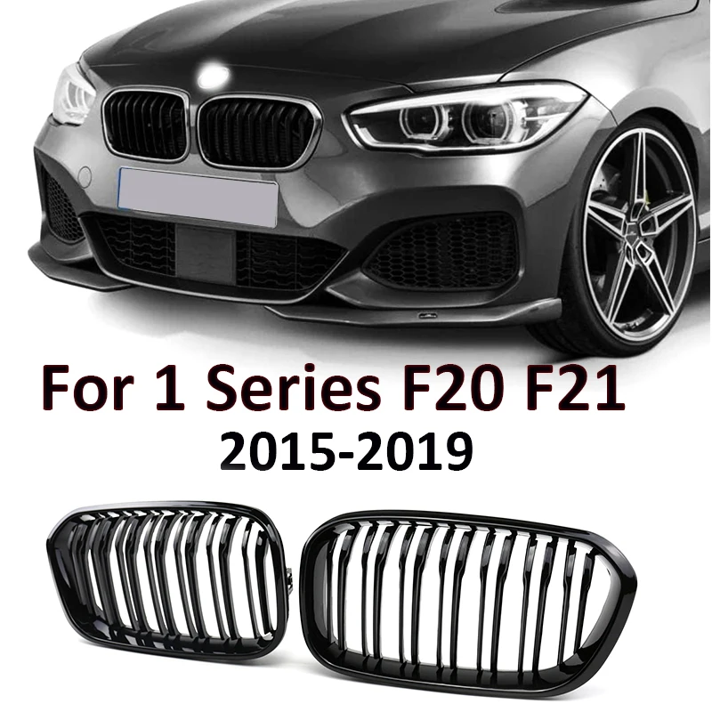 Parrilla delantera de doble listón negro brillante para BMW Serie 1 F20 F21 Facelift 2015-2019 118d 120i 130 M135