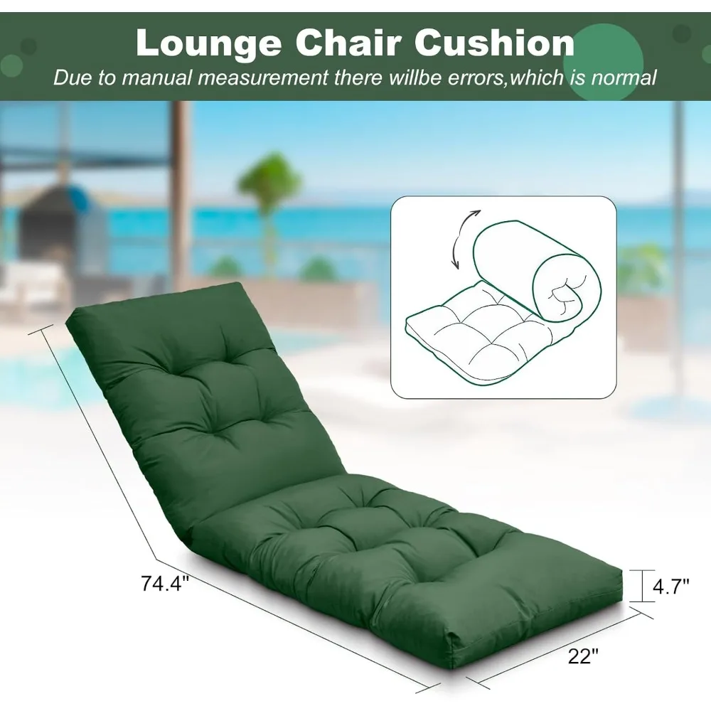 Waterproof Outdoor Lounge Chair Cushions, 74.4 x 22 x 4.7 Inches for Patio Chaise Lounger