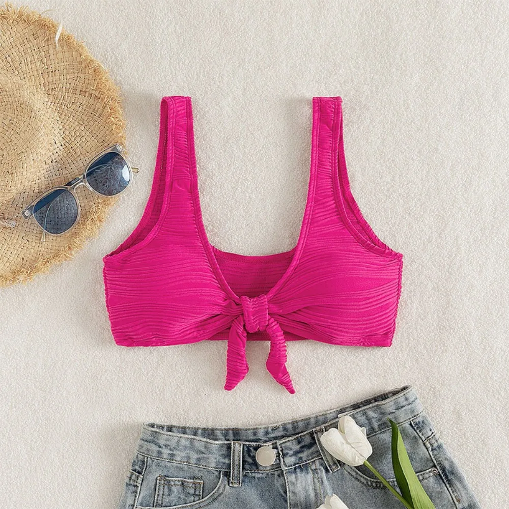 

Plain Sexy Knotted Solid Color Bikini Tops New Elegant Lace-up Lace-up Bikini Tops Swimsuit Knot Bikini Tops Women