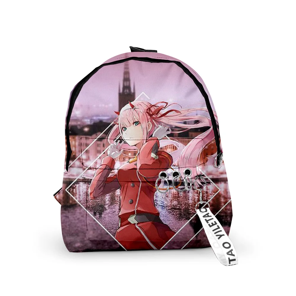 

Popular Zero 2 DARLING in the FRANXX Backpacks Girls pupil School Bags 3D Print Keychains Oxford Waterproof Small Backpacks