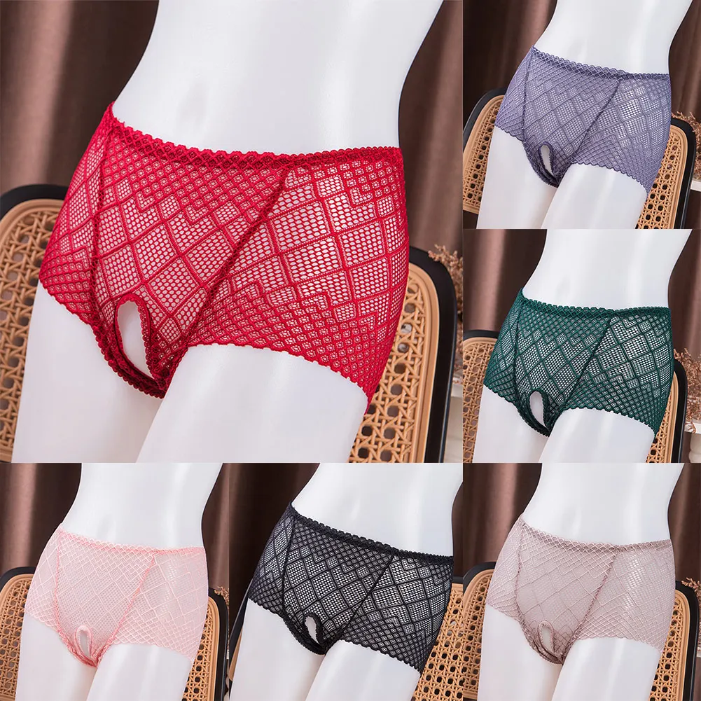 مثير النساء الدانتيل الملاكمين Crotchless سراويل شفافة الصلبة الورك رفع الملابس الداخلية منتصف الارتفاع التنفس سيور إغراء المثيرة ملخصات