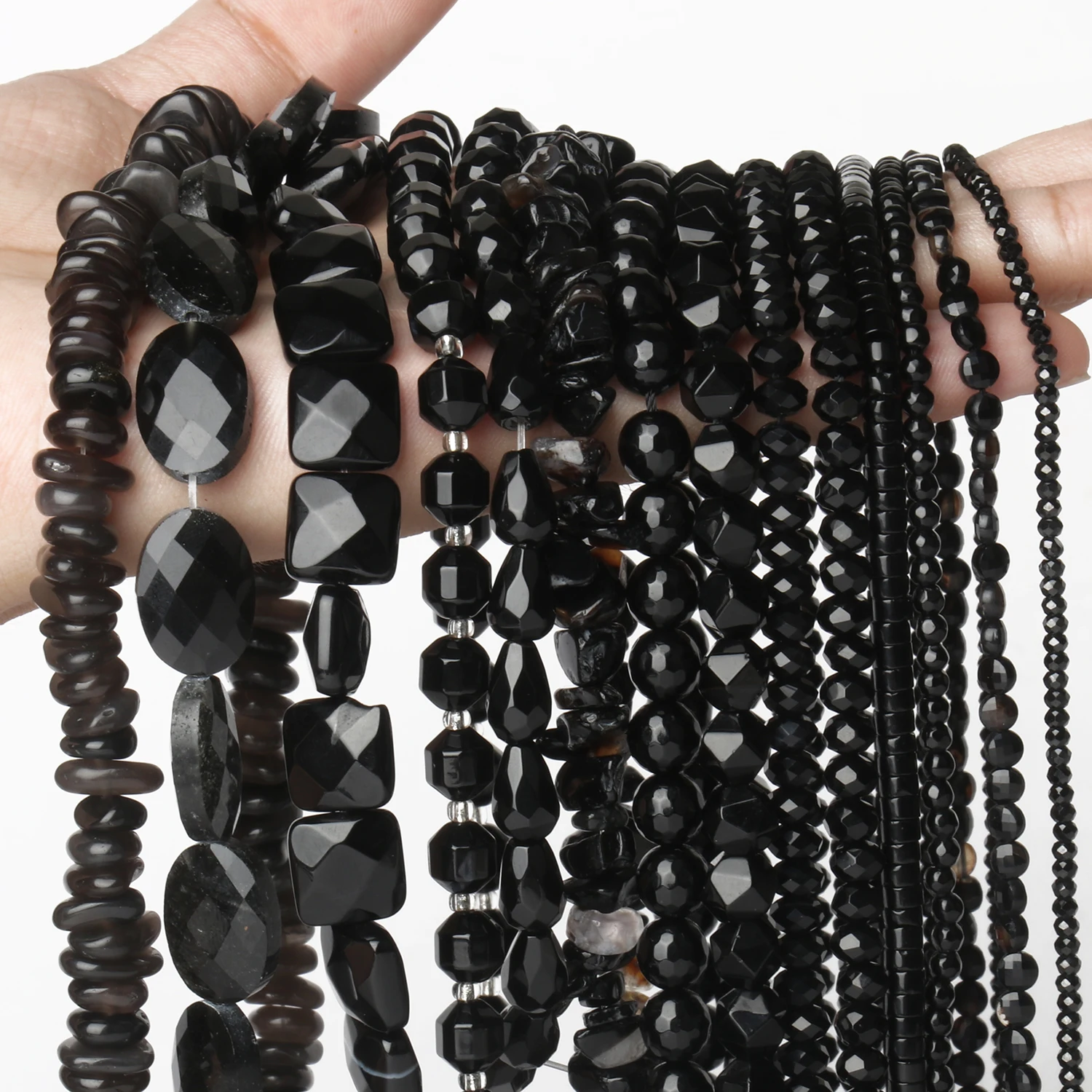 Black Onyx Natural Stone Round Faceted Irregular Agates for Jewelry Making Smooth Rondelle Beads DIY Charms Bracelets Necklace