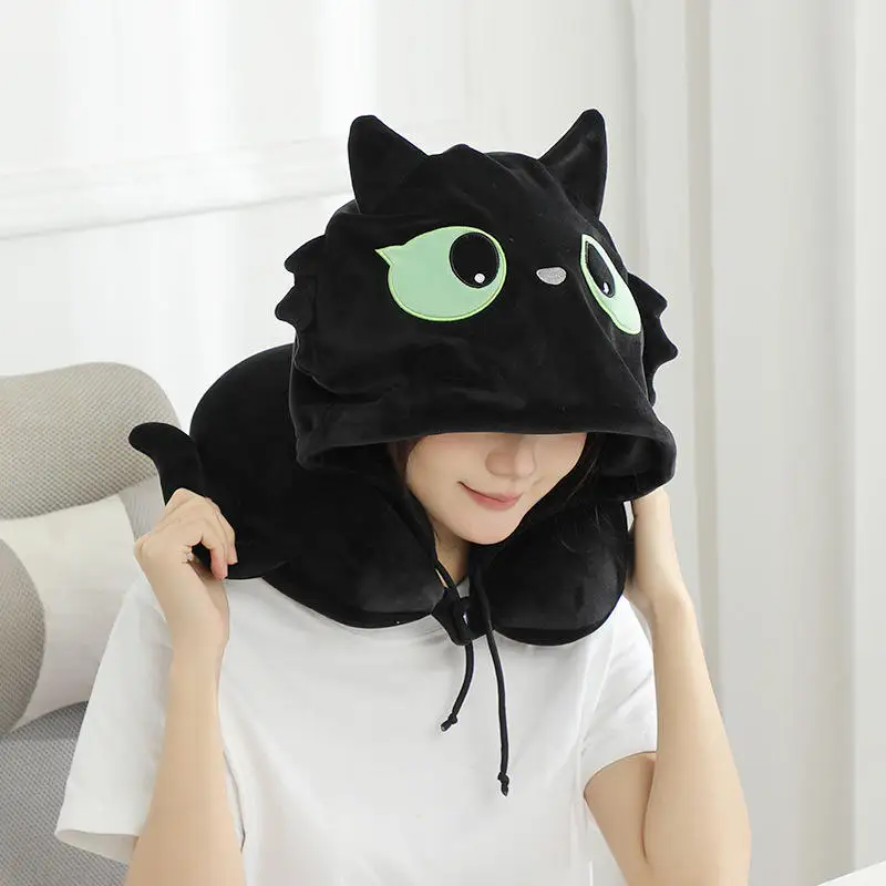Cartoon Cat Deformable U-Shaped Neck Pillow with PP Cotton Filling for Napping Travel Cervical Neck Support Pillow