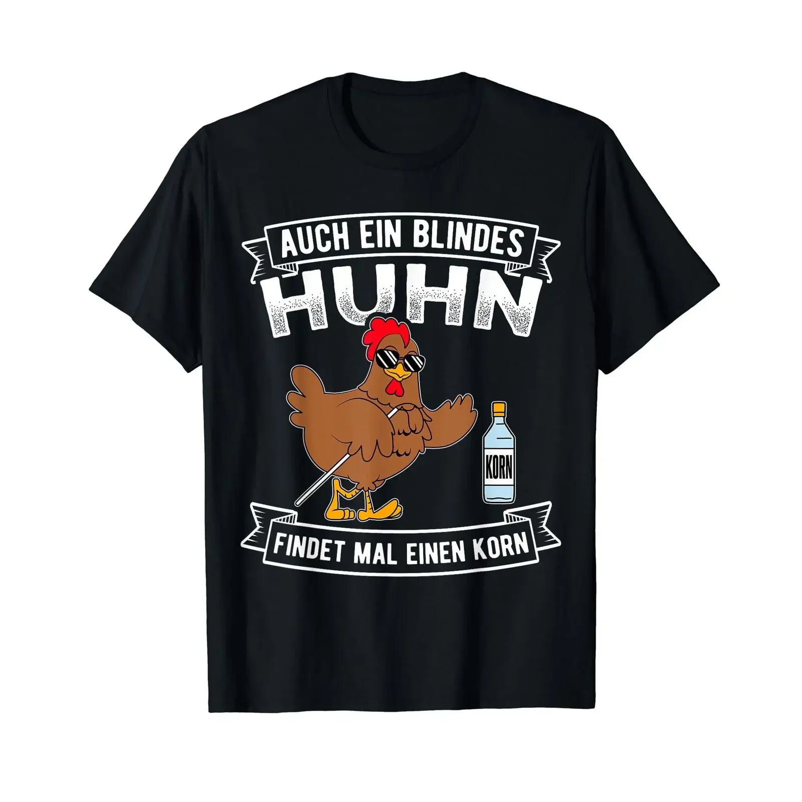 Fun T Shirt with German Text quot Auch Ein Blindes Huhn Findet Mal Einen Korn black vintage Washed fashion streetwear