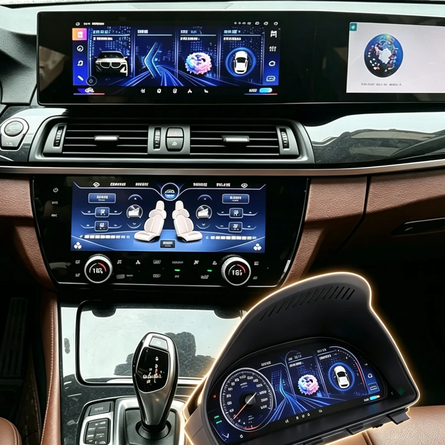21Inch Curved Android Car Screen  AC Climate Panel LCD Speedometer For BMW 5 Series F10 F11  2011-2017 Carplay Multimedia Player