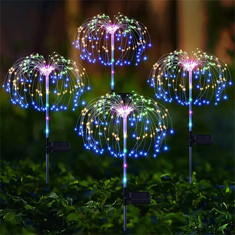 120 LED 2 Modes Solar Firework Lights Outdoor Garden Waterproof Fireworks Lamps For Walkway Pathway Backyard Lawn Landscape