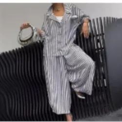2025 Spring Fall Women's 2 Piece Set Suit Office Lady Floral Striped Loose Blazer Casual Wide Leg Pants Suits For Women Clothing