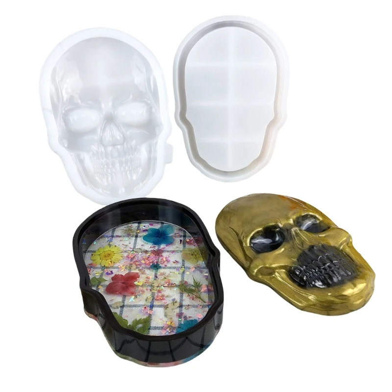 Silicone Mold Set for Resin Skull Shaped Box Trinkets Holder Mould Jewelry Tool