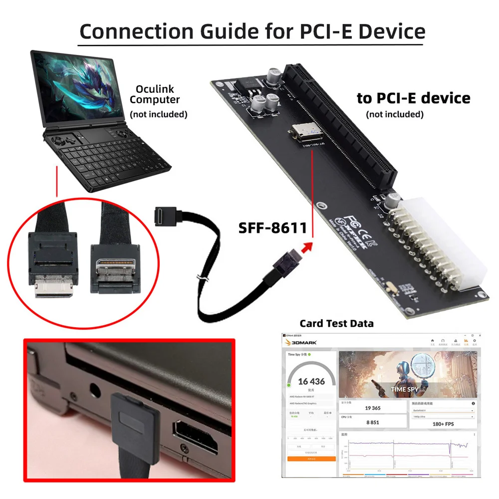 Imagem -04 - Cabo de Extensão 90 Graus Angular Macho para Macho Pcie Pci-express 4.0 Sff9611 4i Chenyang-sff8611