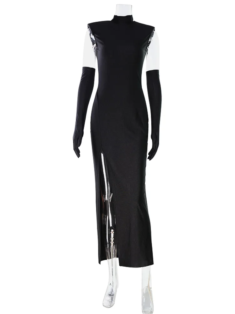 Cnyishe luvas de gola alta divididas vestidos femininos manga curta sólida elegante moda magro sexy clube feminino na moda bodycon roupões