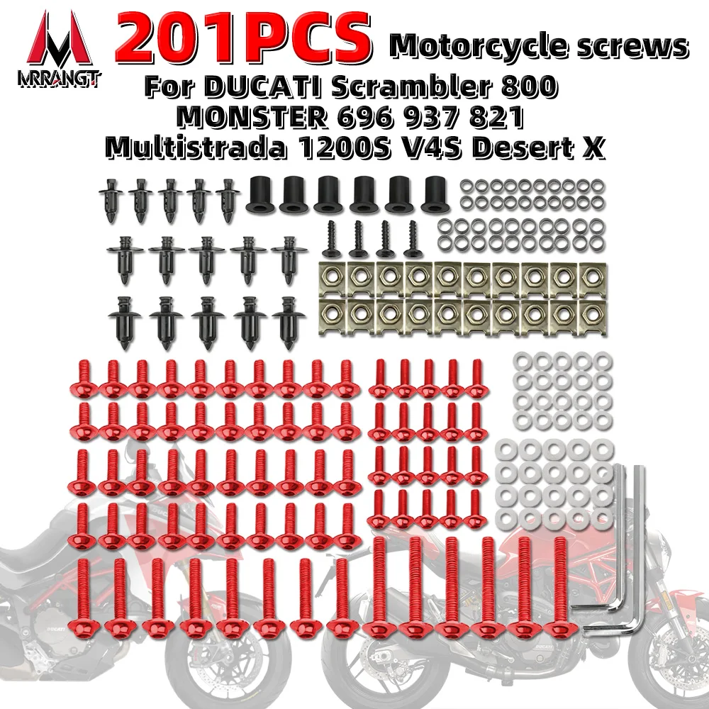 

201PCS Motorcycle Fairing Protector For DUCATI Scrambler 800 MONSTER 696 937 821 Multistrada 1200S V4S Desert X Screws Nut Kit