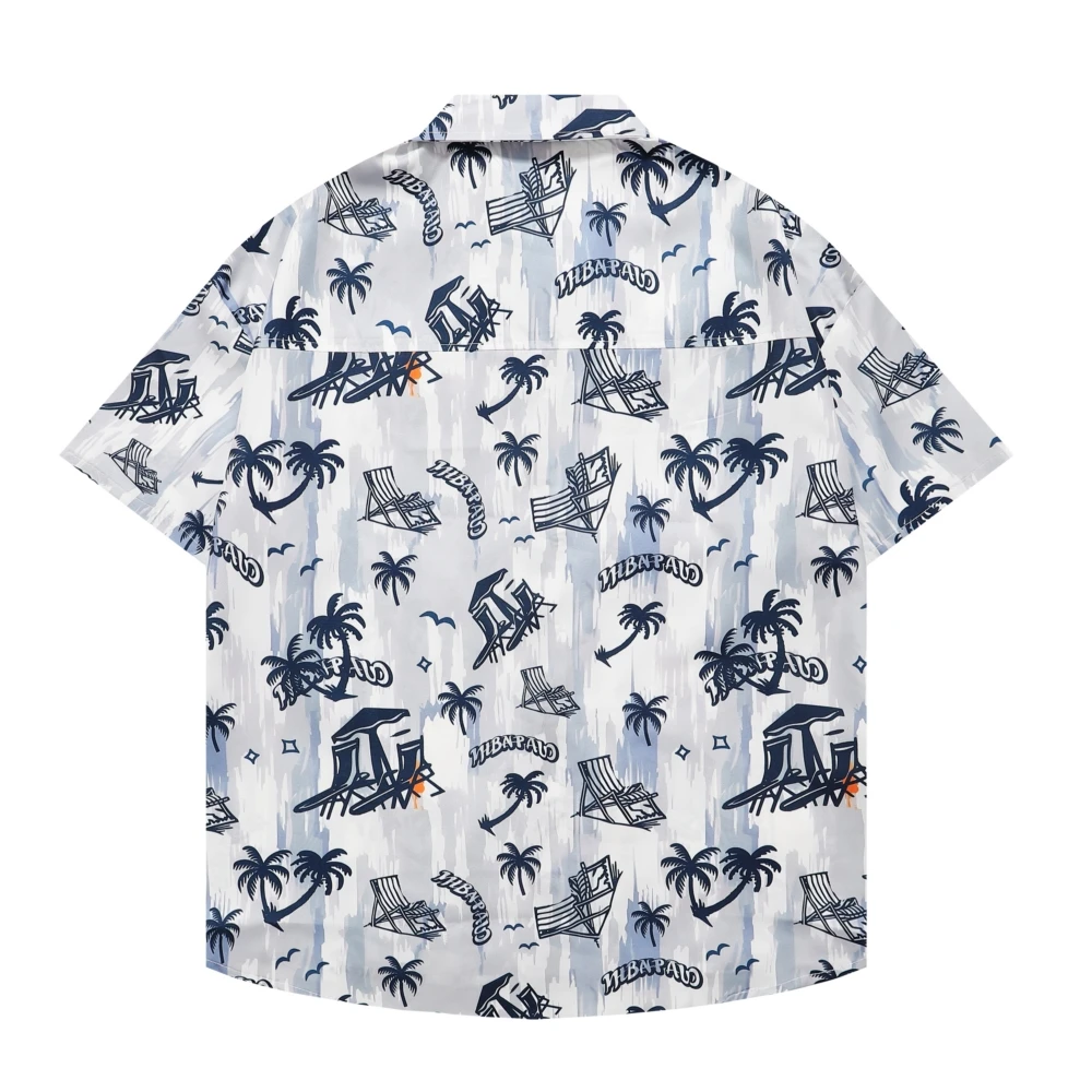 Chemise hawaïenne à manches courtes pour hommes et femmes, imprimé AMP Tree, chemise de plage Azure, chemise Hip Hop unisexe, bleu foncé, rentabilité ha, mince, Y-2K