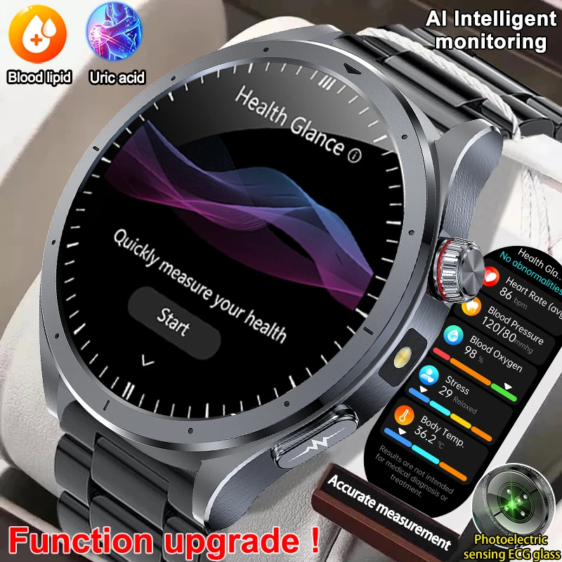 2025 جديد Al-GPT التشخيص الصحي حمض اليوريك ساعة ذكية الرجال ECG + PPG الدهون في الدم ضغط الدم HD دعوة اللياقة البدنية ساعة ذكية النساء