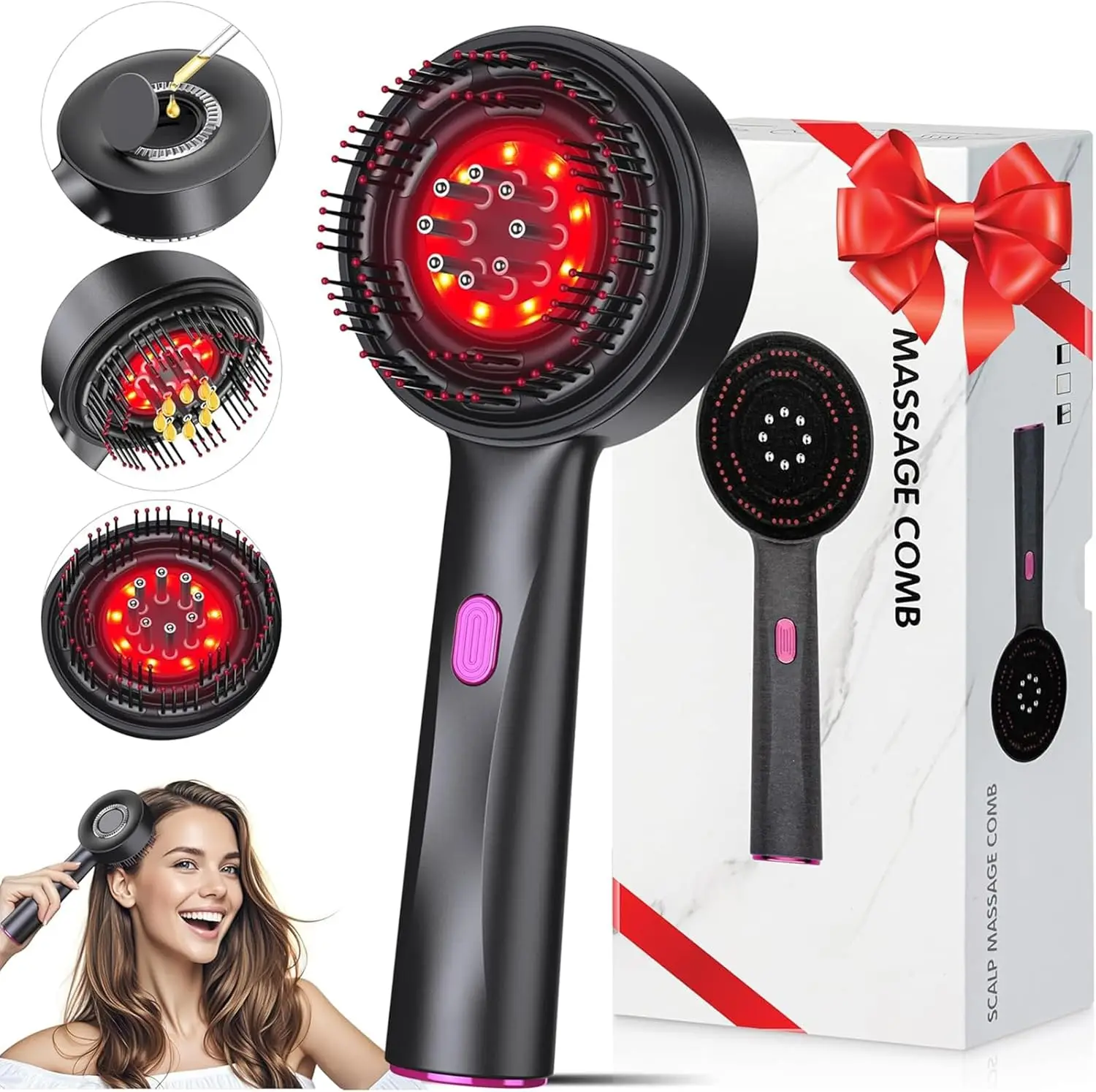 Peigne de massage électrique avec arrêt intelligent - 3 modes de thérapie par lumière rouge - Applicateur d'huile capillaire - Outil de soin du cuir chevelu pour la maison et les voyages - Cadeau pour la famille et les amis