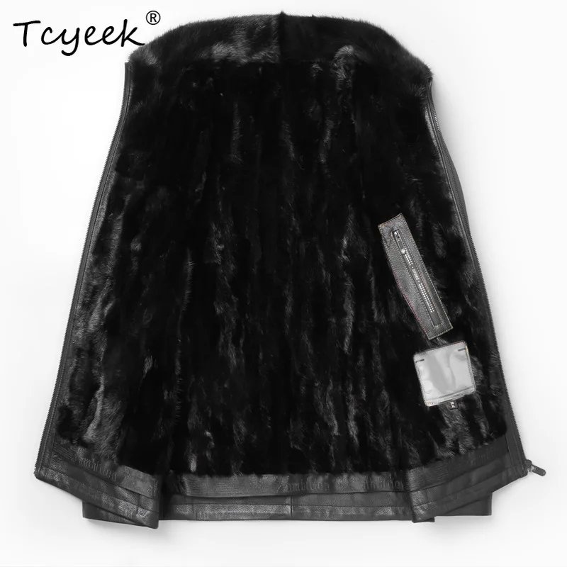 Tcyeek 천연 염소가죽 진짜 가죽 재킷 남성 의류 비즈니스 캐주얼 남성 코트 진짜 밍크 퍼 코트 2025 남성용 재킷