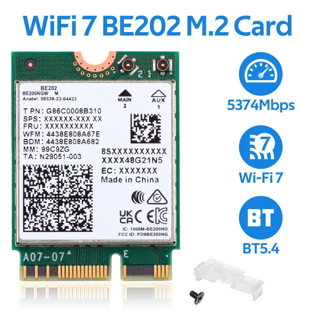 

Новый Wi-Fi 7 для сетевой карты Intel BE202 Bluetooth 5,4 Tri Band 2,4G/5G/6GHz 5374 Мбит/с BE202NGW M.2 Беспроводной адаптер Wi-Fi 7