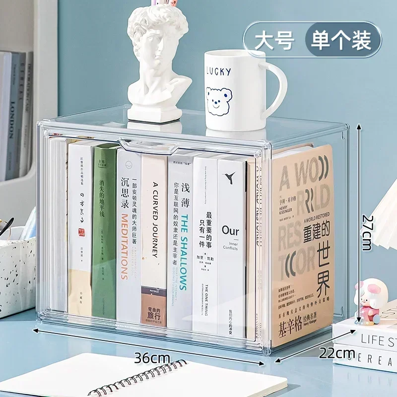 Large Dispaly Bin Bookcase Storage Transparent Acrylic Book Storage Box Containers Large Desk Organizer Plastic Cube Toy Box