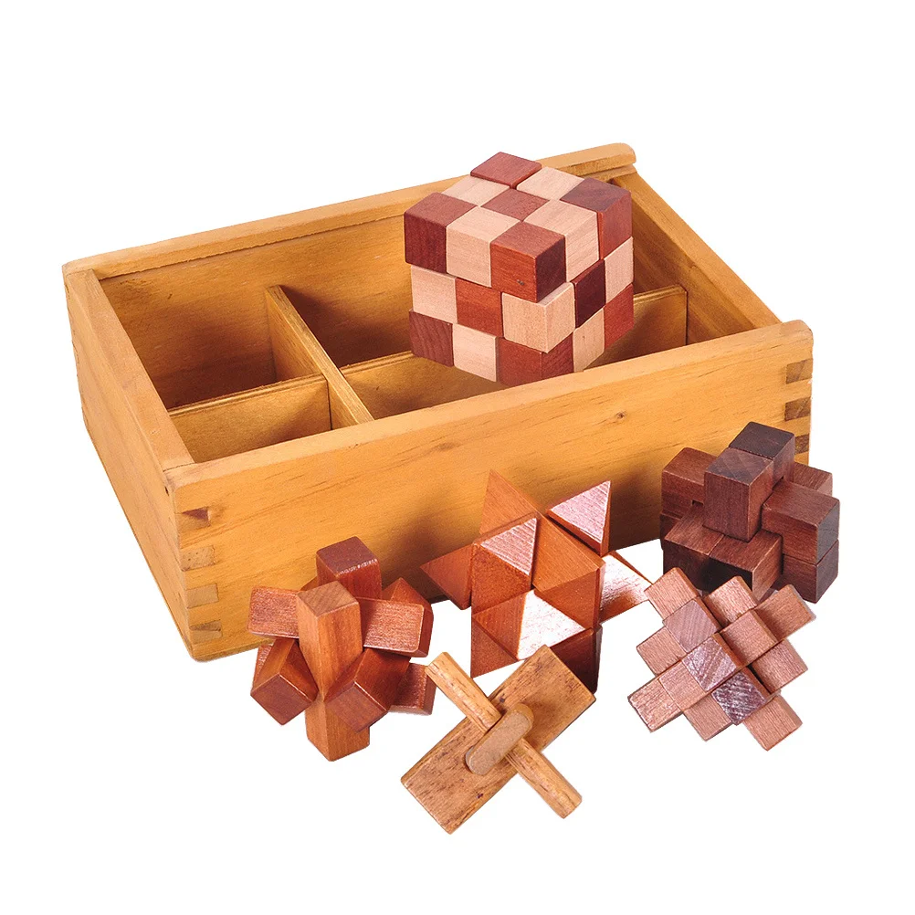 6Pcs Traditional Chinese Kongming Wooden 3D Puzzle Game for Intelligence Fine Motor Skills Cognitive Development