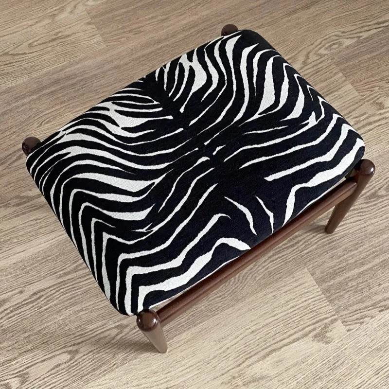 Zebra Striped Seat Cushion Low Stool Simple Retro Home Decoration Bedroom Makeup Stool Living Room Corridor Shoe-Changing Stool