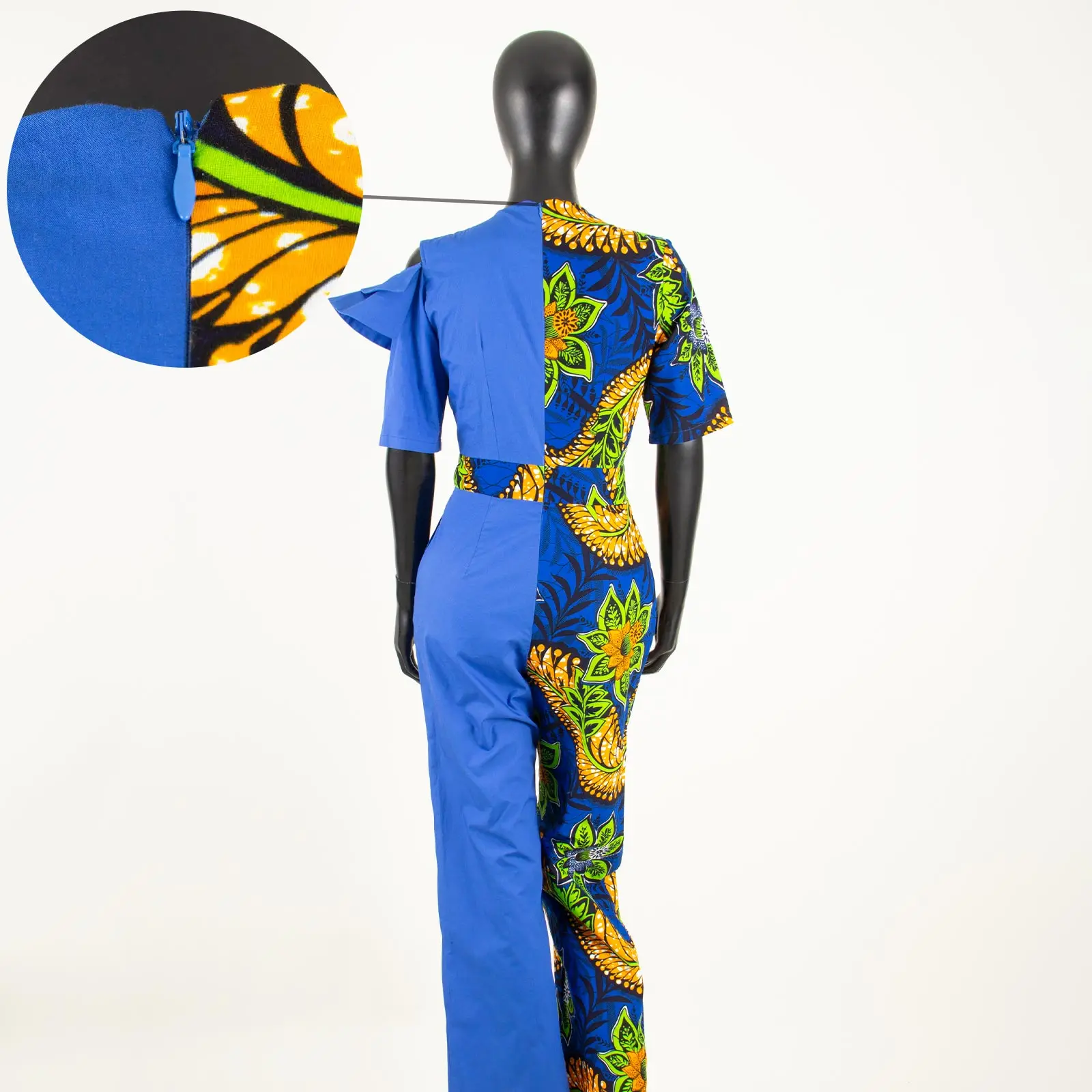 African Jumpsuits for Women Ankara Patchwork Short Sleeve V-Neck Casual Romper Dashiki Women Print Pants Suits 2429002