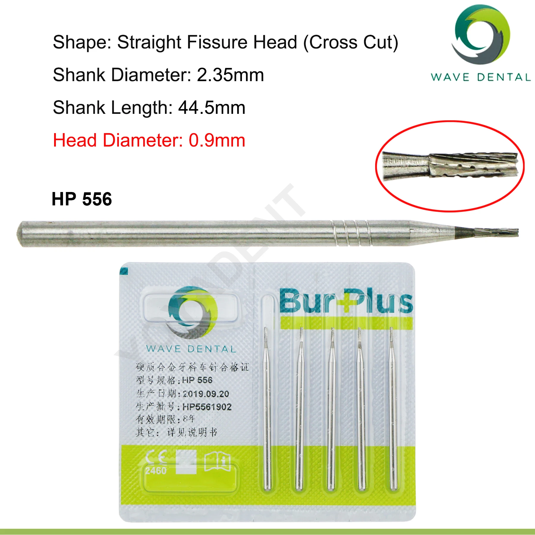 WAVE Dentistry Drill Dental Tungsten Carbide Burs Straight Fissure Slow Burs 2.35mm For Straight Nose Cone Low Speed Handpiece