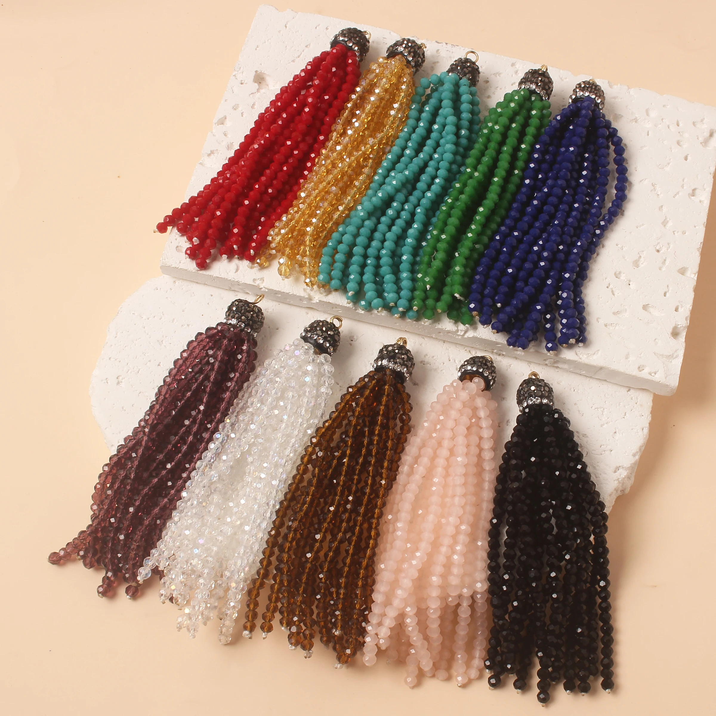 Multicolored faceted glass bead fringed pendant beachwear style long-style pendant decoration accessory for DIY projects
