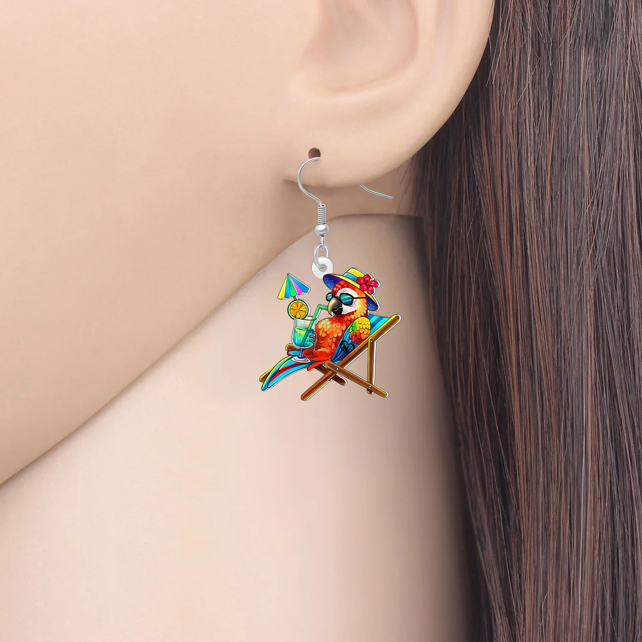BONSNY Acrylic Novelty Macaw Parrot Earrings Tropical Island Bird Summer Holiday Jewelry Hawaii Vacation Gifts For Women Teens