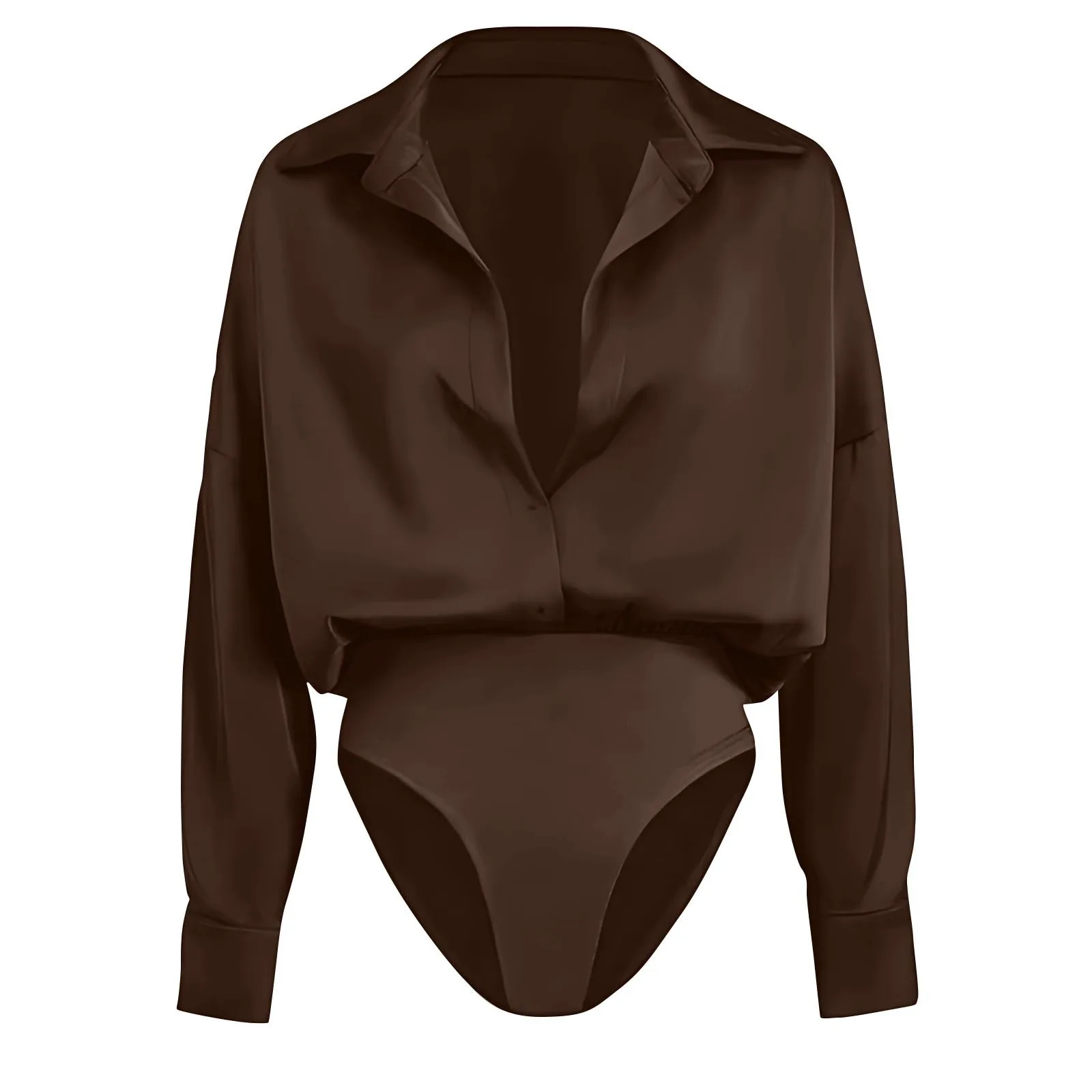Damen Satin-Hemdbluse mit Oversized-Reverskragen, Knopfleiste, Langen Ärmeln, Seidiger Bluse-Body, Elegantes Büro-Outfit, Jumpsuit-Oberteil – Detail 22