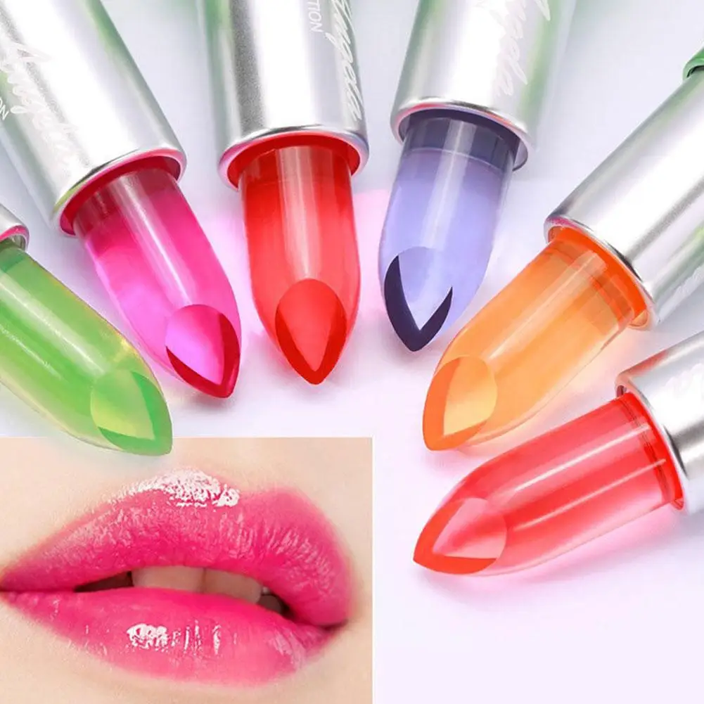 6Colors Aloe Vera Discolored Lip Balm Jelly Magic Color Moisturizing Girl Makeup Lipstick Changing Lip Nourishing Gloss Las T4T9