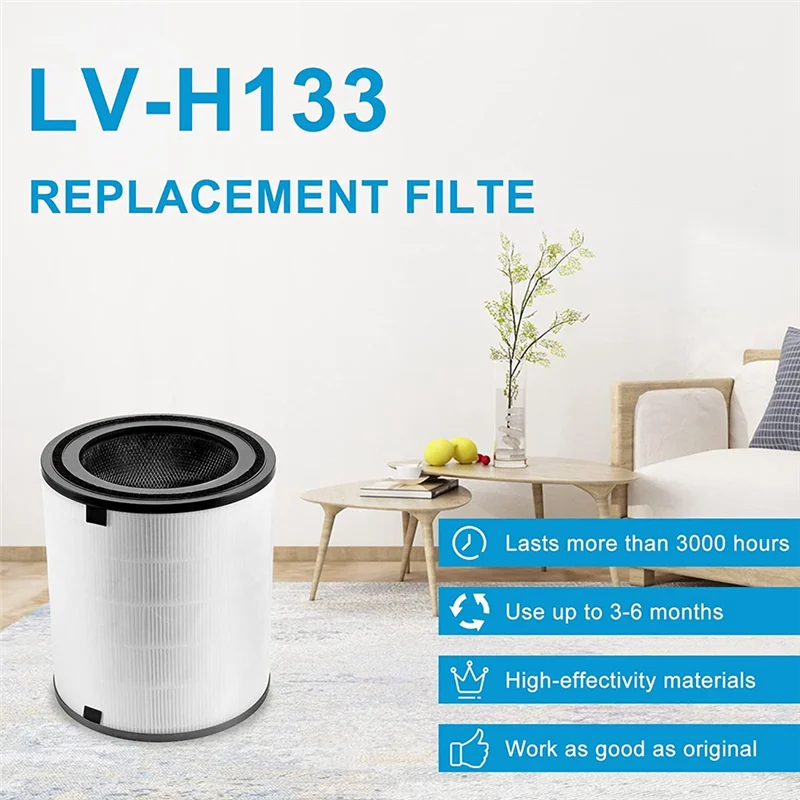 Filtre de rechange LV-H133 True HEPA pour supporter ficateur d'air LV-H133 LEVOIT, numéro de pièce LV-H133-RF, système de filtrage 3 en 1