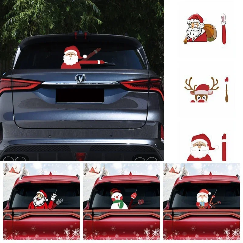 1pcs Car Window Stickers Rear Wiper Stickers Santa Claus Snowman Sticker For Car Christmas Decoration Dropship