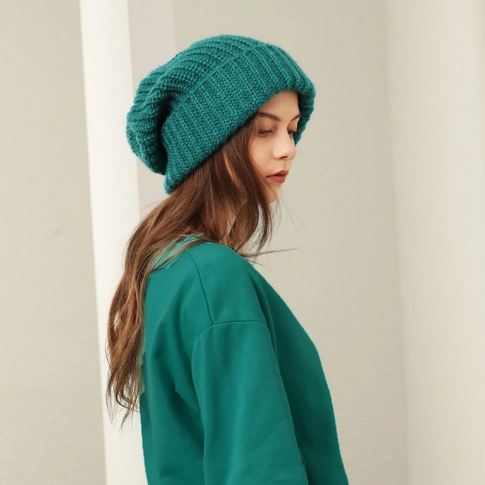 Hot Sale Women\'s Winter Woolen Hat Loose Big Head Circumference Fashion Hip Hop Beanie Knit Hat Warm Clothing Matching Hat 2024