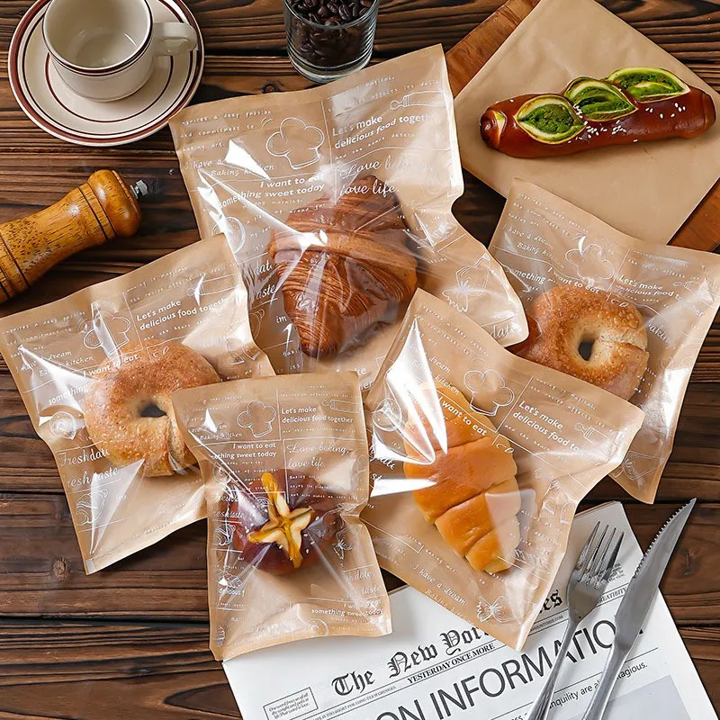 

100Pcs Disposable Food Takeaway Snack Packaging Kraft Greaseproof Paper Sandwich Bread Doughnut Bags