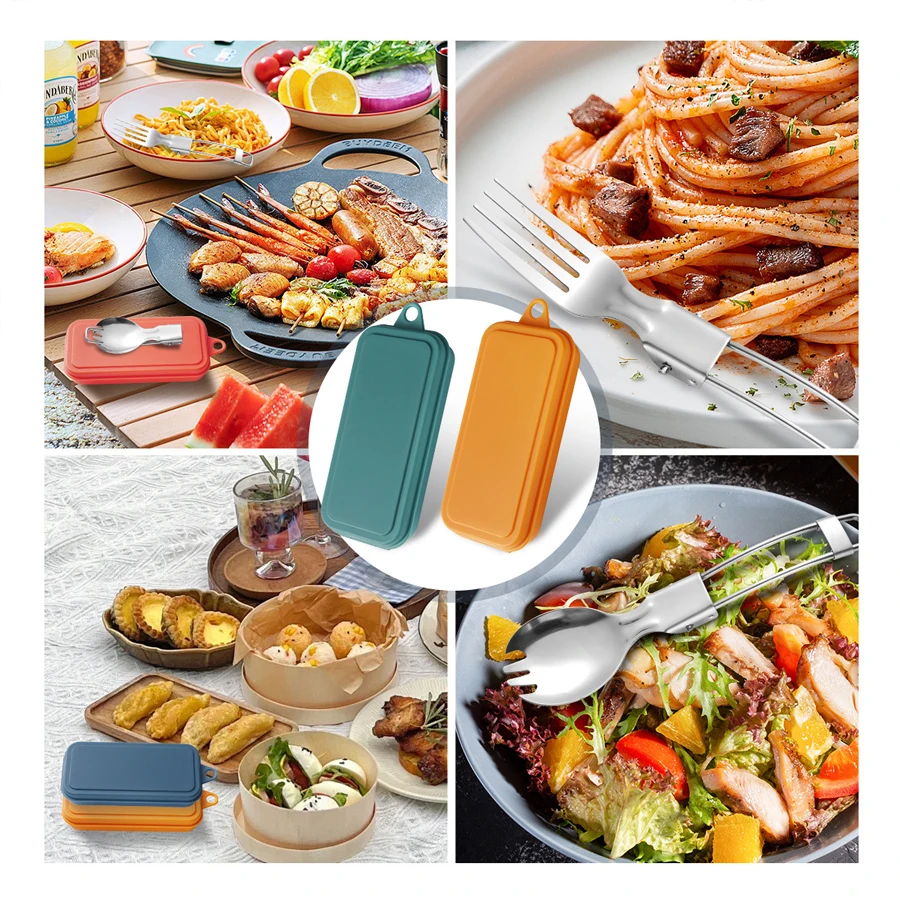 304 Stainless Steel Tableware Three Piece Set Foldableing Knife Spoon Fork and Chopsticks Storage Box Travel Compact Portable Ta