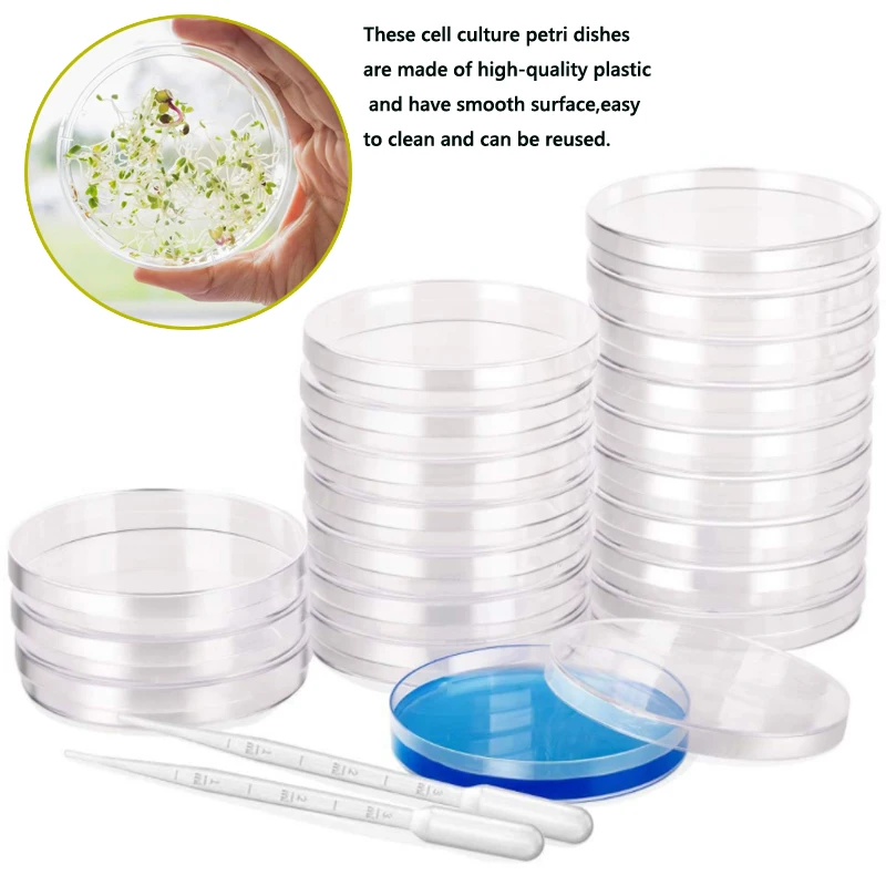 5-10pcs Plastic Petri Dishes 35-90mm Cell Culture Dish High Temp Resistant with 10 Plastic Transfer Pipettes 3ml