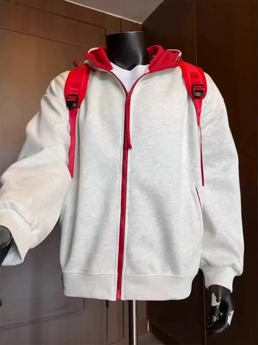 Retro American Zipper Hoodie Cardigan Men's Autumn Loose Cleanfit Couple's Hooded Jacket Color Block Design Breathable Long S...