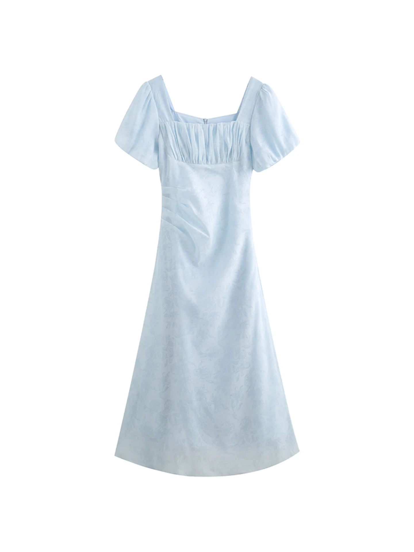 Blue Square Collar ort Sve Dr Women's Summer New Sle High-End Unique Beautiful Long Dr Floral Print A-Line Skirt