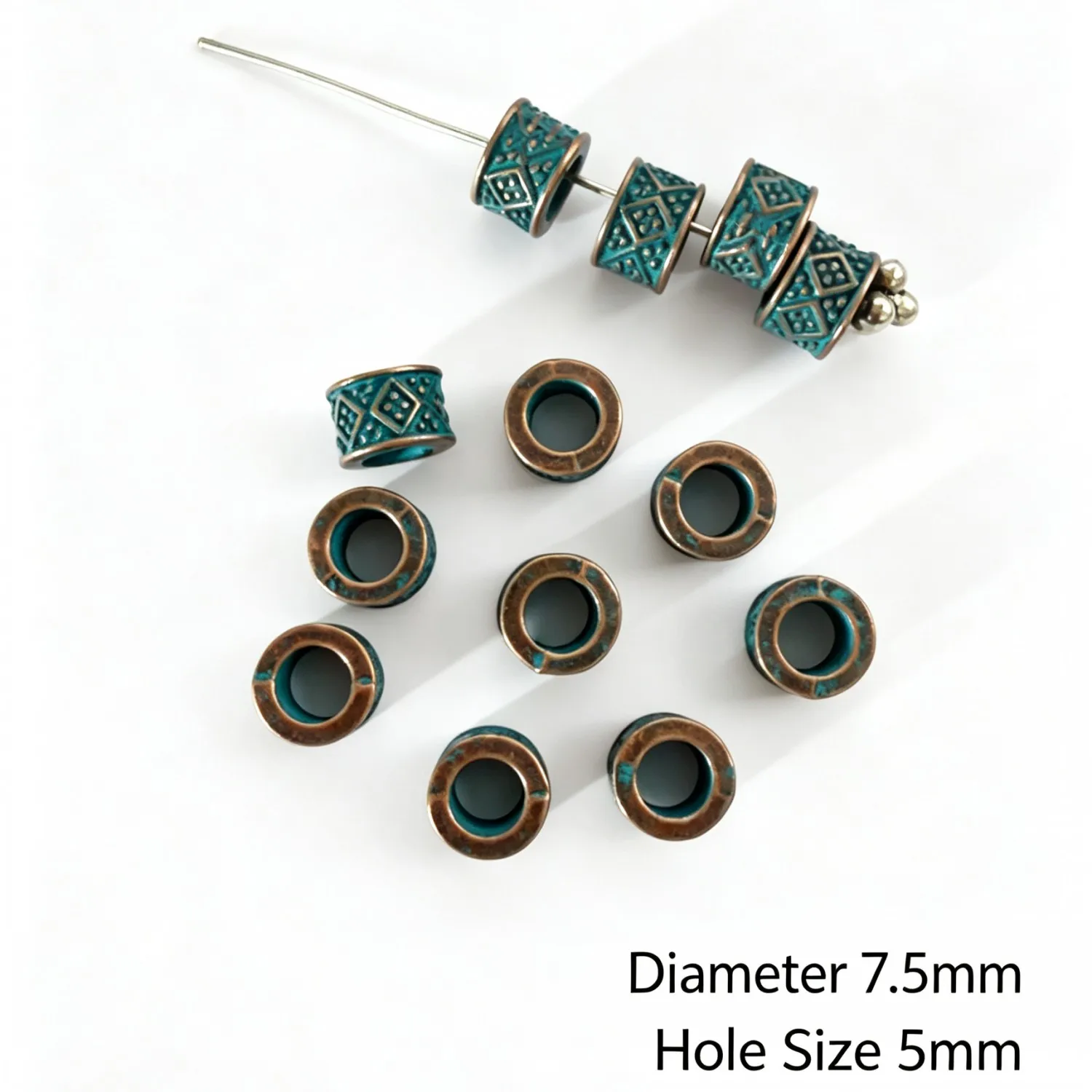 30Pcs 7.5×5.5mm Zinc Alloy Antique Red Copper with Blue Finish Round Ring Spacer Beads DIY Jewelry Accessories L5