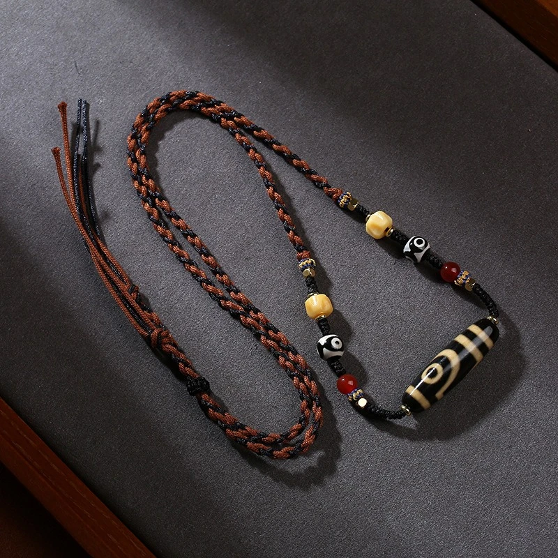 

Tibetan Two eyed TianzhuPendant Handmade WeavingRope Style Ethnic Style Cultural Play Pendant RetroTibetan Bead String Accessory