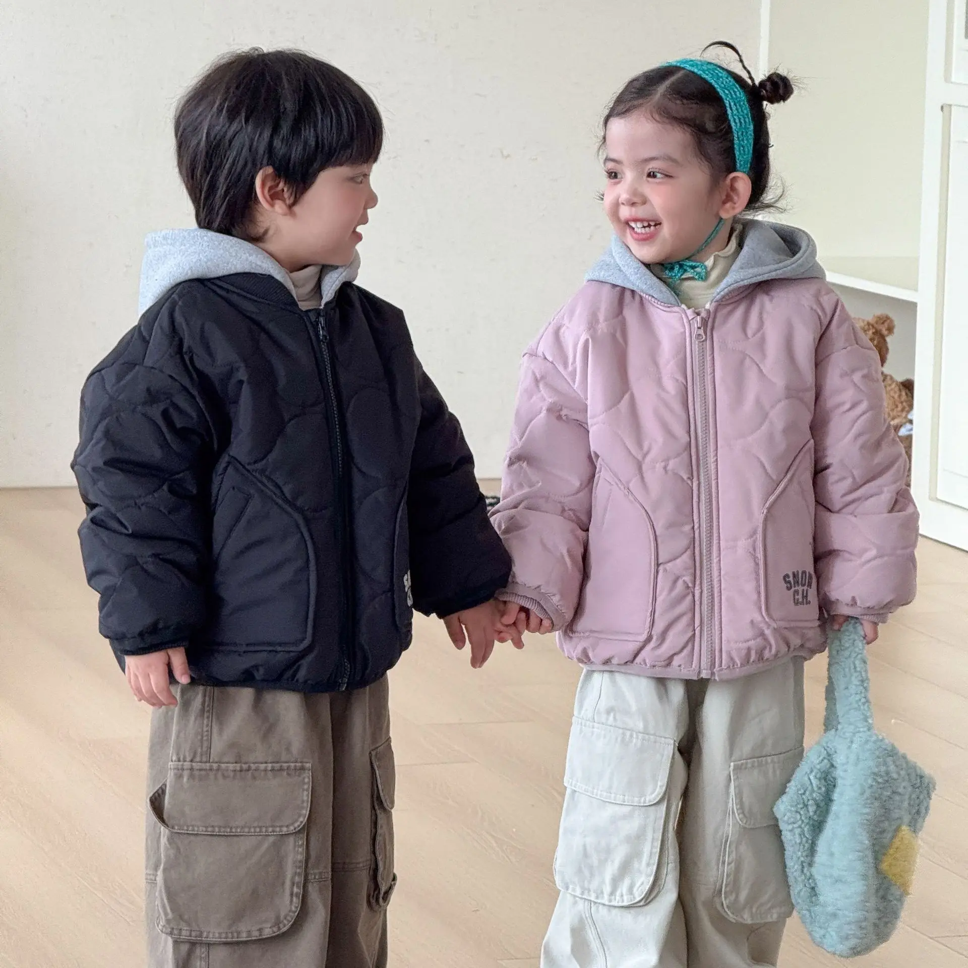 2026 Winter New Children Warm Hooded Coat Plus Velvet Thick Girls Cotton Padded Jacket Boys Quilted Jacket Kids Clothes