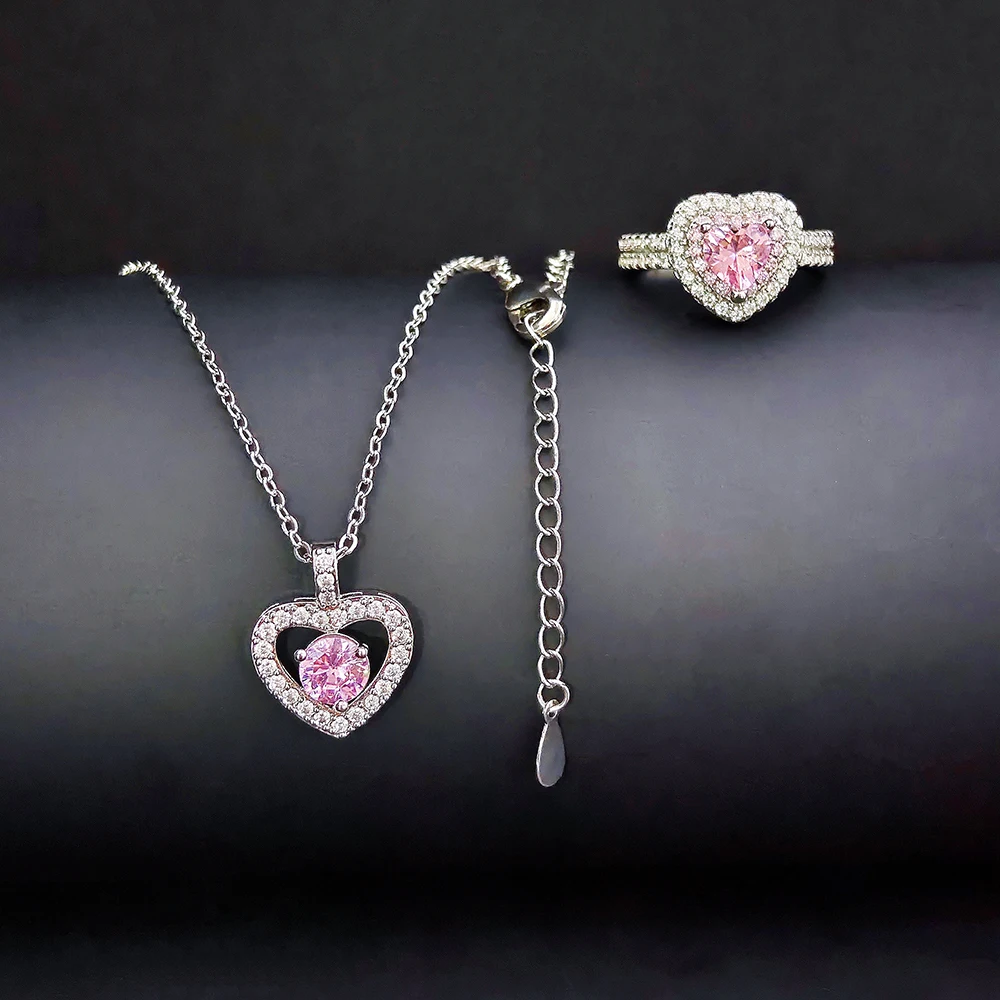 Moonso Trendy Pink Heart Jewelry Set for Women Anniversary Gift Wholesale Free Shipping Items R4599-x703