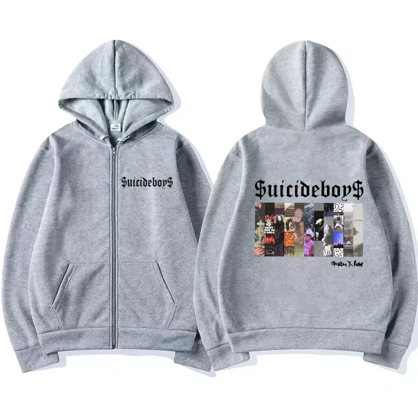 2024 Suicideboys Gruppen musik Album Grafik Reiß verschluss Hoodie Mantel Männer Frauen Vintage Hip Hop Streetwear Unisex Fleece Jacke Pullover