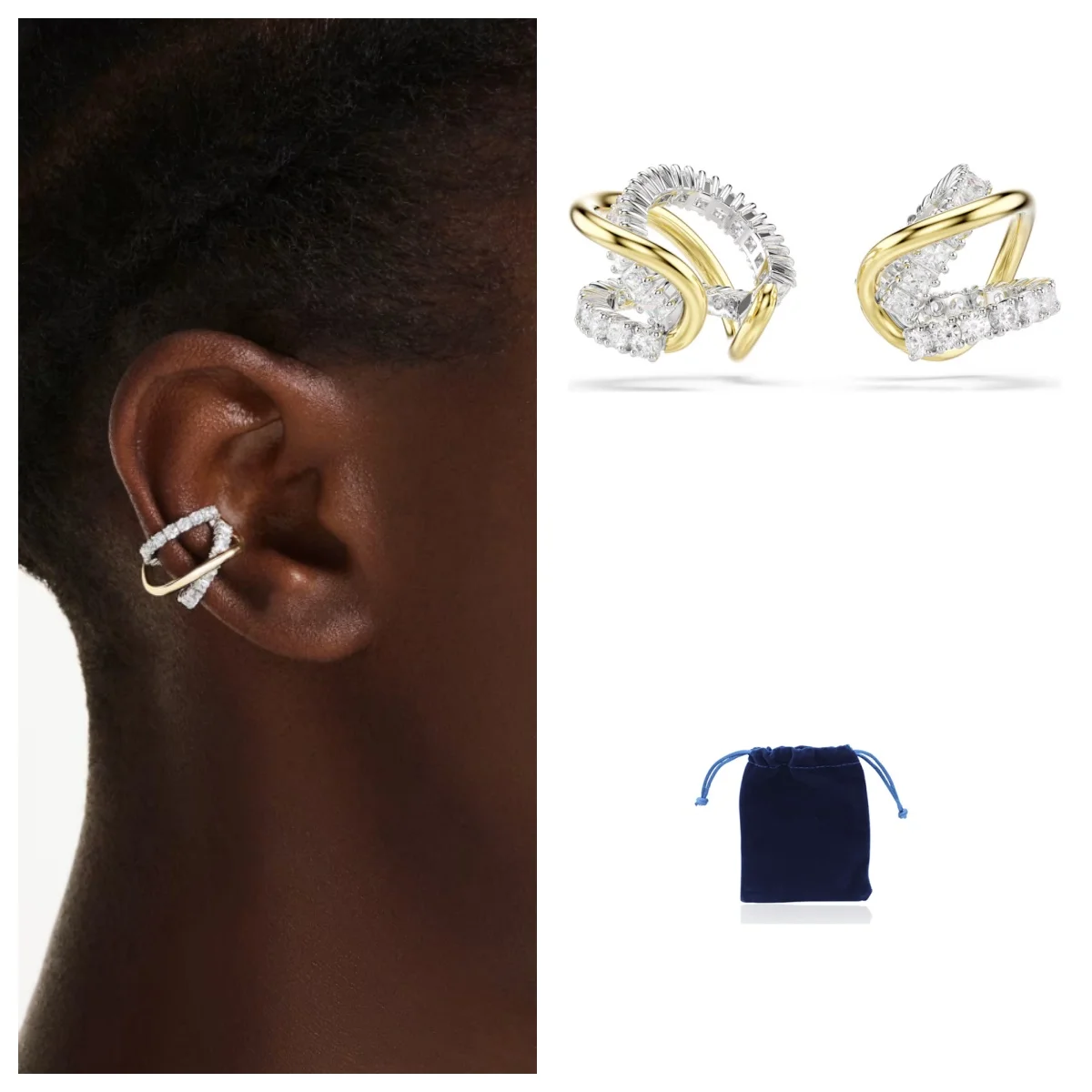 

Hyperbola ear cuffs Mixed cuts, White, Mixed metal finish
