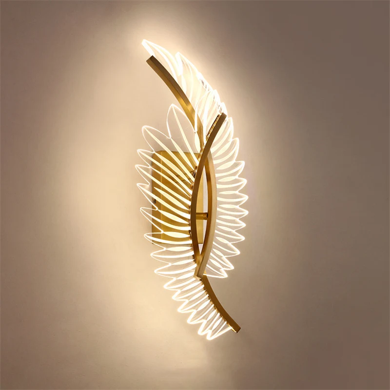 Postmodern Luxury Angel Wings Wall Lamp Nordic LED Copper Acrylic Livingroom Bedroom Contracted Design Indoor Corridor Luminaire