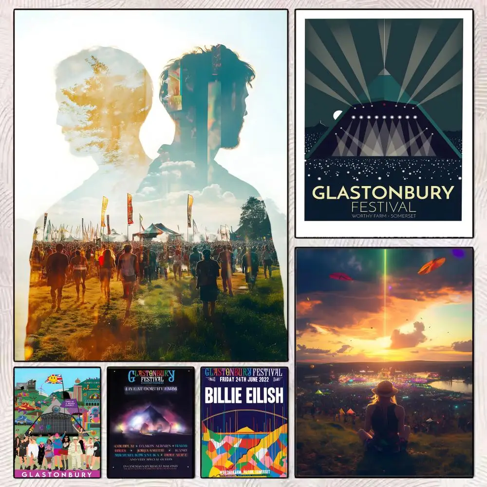 Poster Premium PP Wall Decal - Peel & Stick, HD Print, Waterproof Home Decor Happier Music Festival Glastonbury Festival