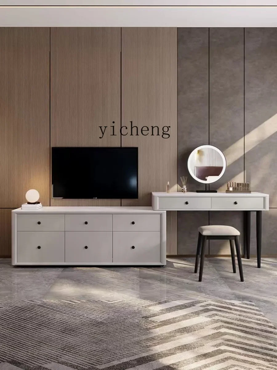 ZZf Makeup Table Stone Plate Dressing Table Storage Cabinet Integrated Modern Simple Retractable Bedroom