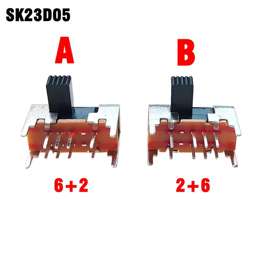 10PCS SK23D05 G6 Panel PCB 8 Pin 3 Pozycja 2P3T DP3T Przełącznik suwakowy Pokrętło boczne Prosty przełącznik nożny Uchwyt Przełącznik zasilania