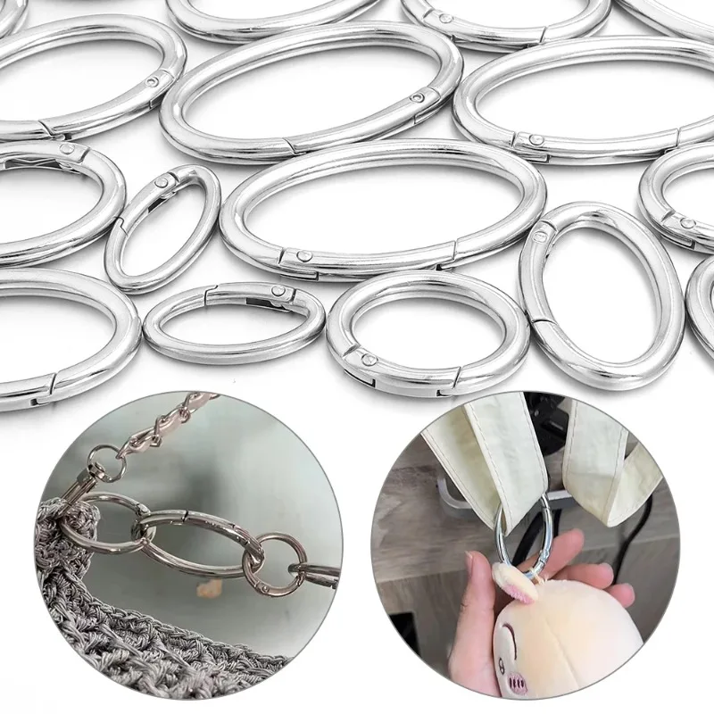 Metal Spring Clasps Ellipse Ring Bag Buckle Connector Openable Keyring Clips Carabiner Snap Hook DIY Luggage Jewelry Accessories